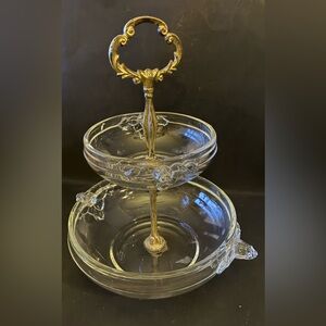 Elegant Two-Tier Glass and Gold Serving Tray